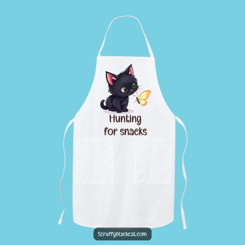 Funny Black Cat Stalking Butterfly Apron - Humorous Kitchen Wear for Cat Chefs
