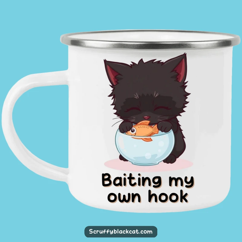 Funny Kitten Fish Heist Camping Mug: Adventure with Feline Cunning