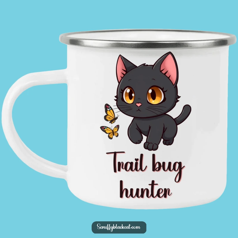 Funny Black Cat Butterfly Camping Mug: Adventure Fuel for Trailblazers!