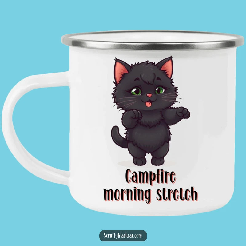 Funny Fluffy Kitten Stretch Camping Mug: Adventure Fuel with Cuteness!