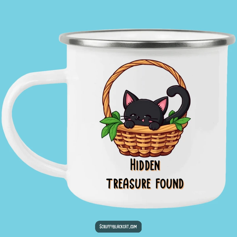 Funny Cat Camping Mug: Black Cat Peek-a-Boo, Outdoor Gift