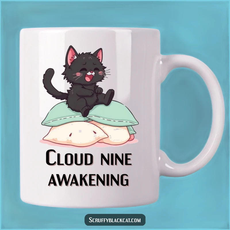 Funny Black Kitten Pillow Jump Mug: Delightful Cat Lover Gift for Joyful Mornings