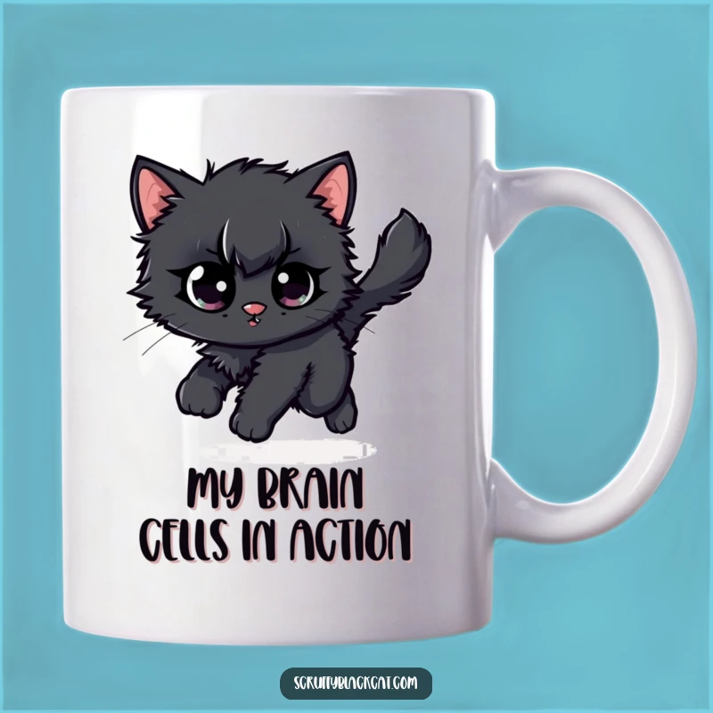 Funny Black Kitten Tail Chaser Mug: Adorable Feline Fun Gift for Cat Lovers