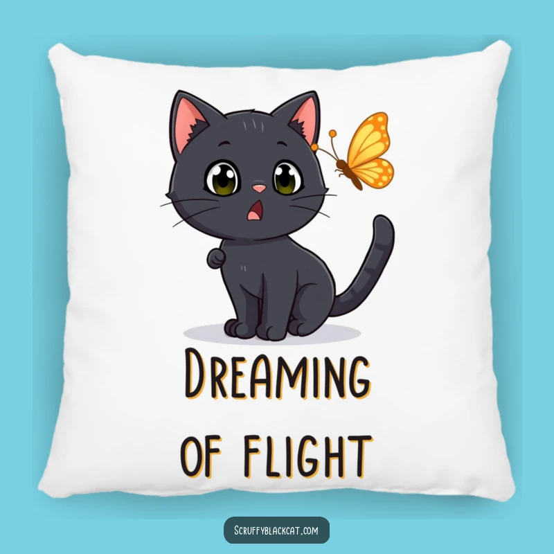 Funny Surprised Cat Pillow: Black Cat Chasing Butterfly, Soft Funny Decor