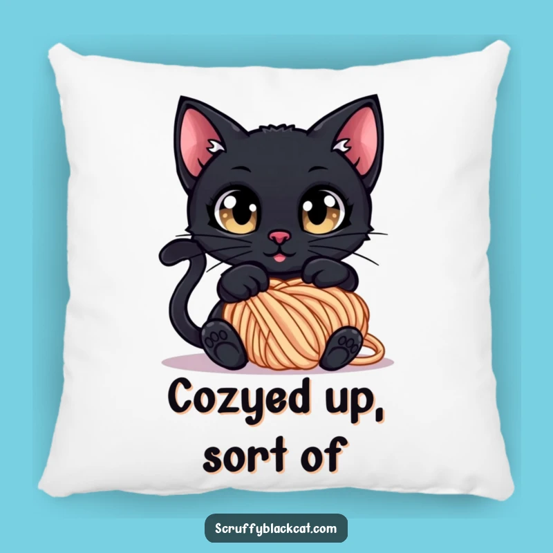 Funny Tangled Cat Pillow: Curious Black Cat in Yarn, Comfy Funny Decor