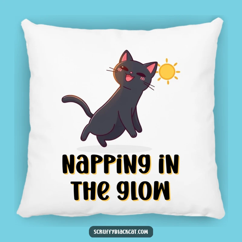 Funny Black Cat Sunbeam Pillow - Cozy & Joyful Humorous Accent