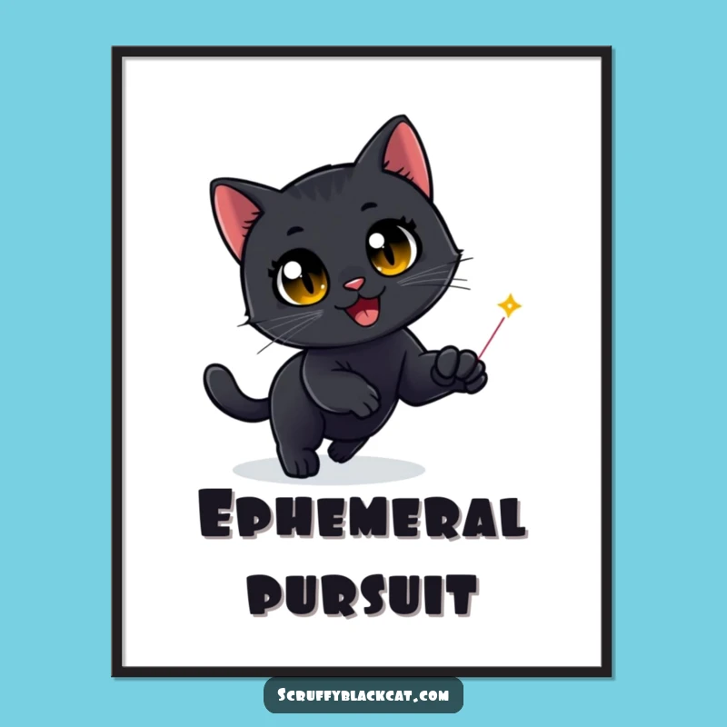 Funny Black Cat Laser Dot Digital Art Print - Instant Hilarious Cat Decor
