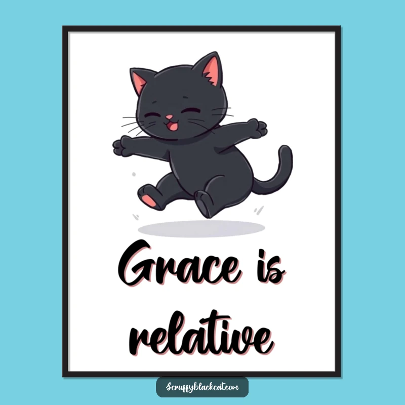 Funny Black Cat Leap Fail Digital Art - Instant Hilarious Cat Decor Gift