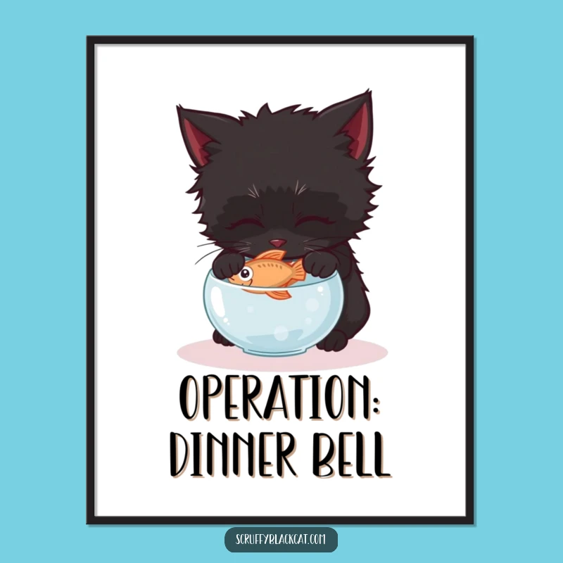 Funny Kitten Fish Heist Digital Art: Instant Download for Subtle Humor