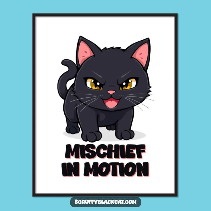 Funny Mischief Cat Pounce Digital Art Print - Instant Hilarious Wall Decor