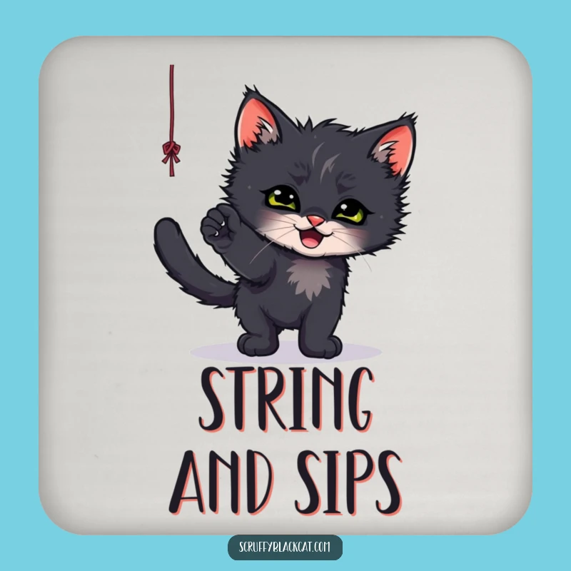 Funny Kitten String Play Coaster - Protect Surfaces with Cuteness!