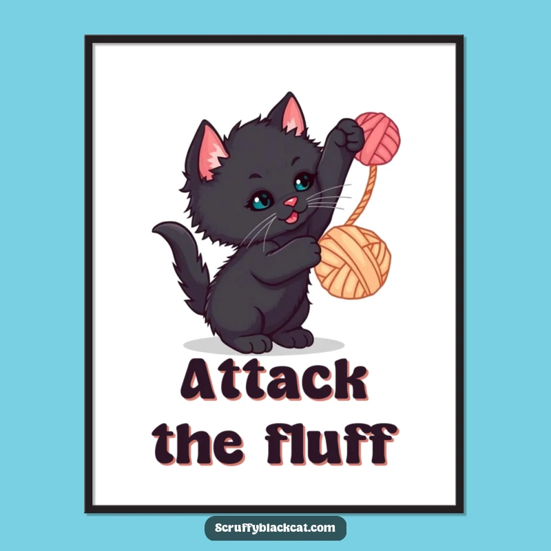 Funny Kitten Yarn Ball Poster - Whimsical Wall Art for Cat Lovers