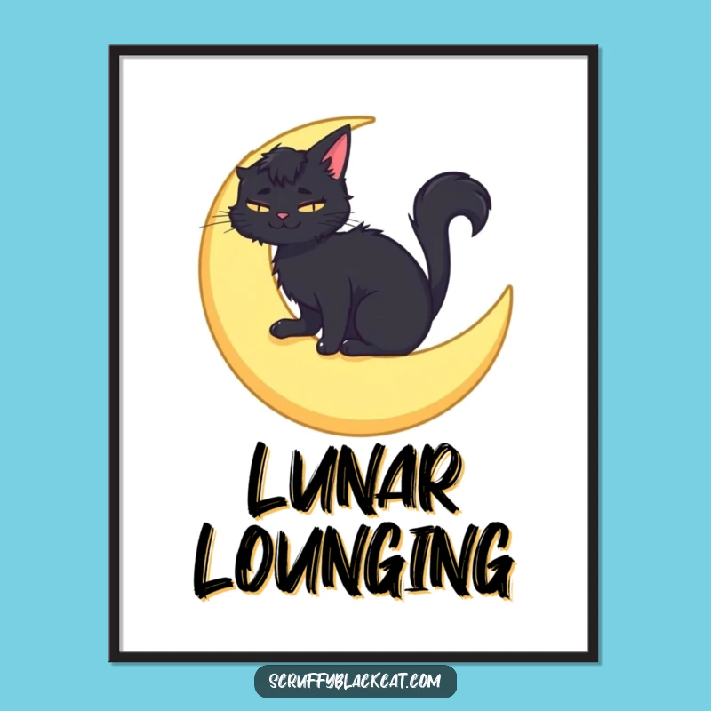 Funny Moon Cat Poster: Scruffy Cat Celestial Art, Whimsical Gift
