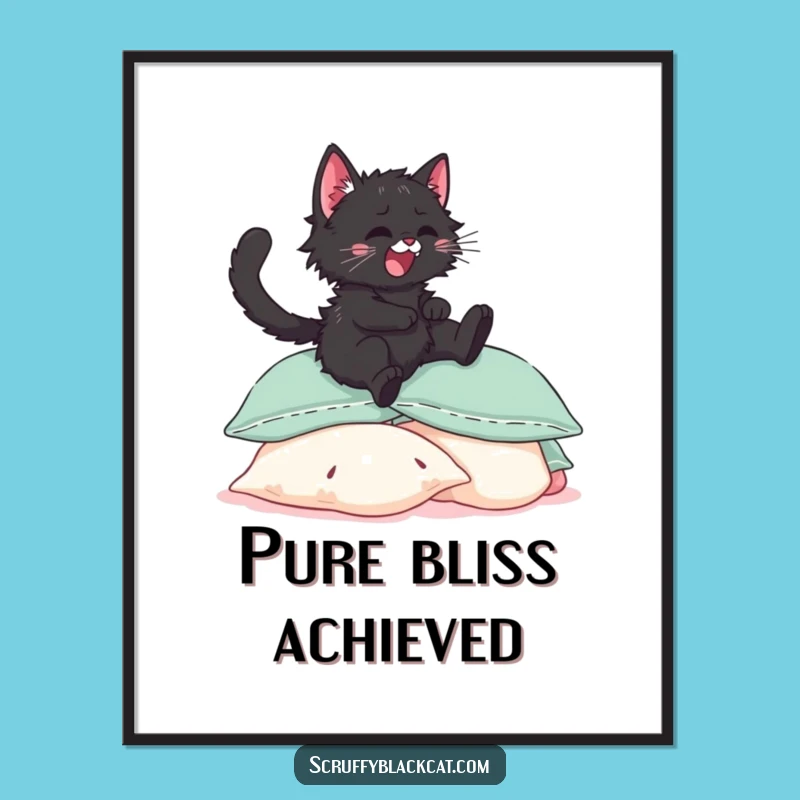 Funny Kitten Pillow Jump Poster: Adorable Wall Art for Cat Enthusiasts