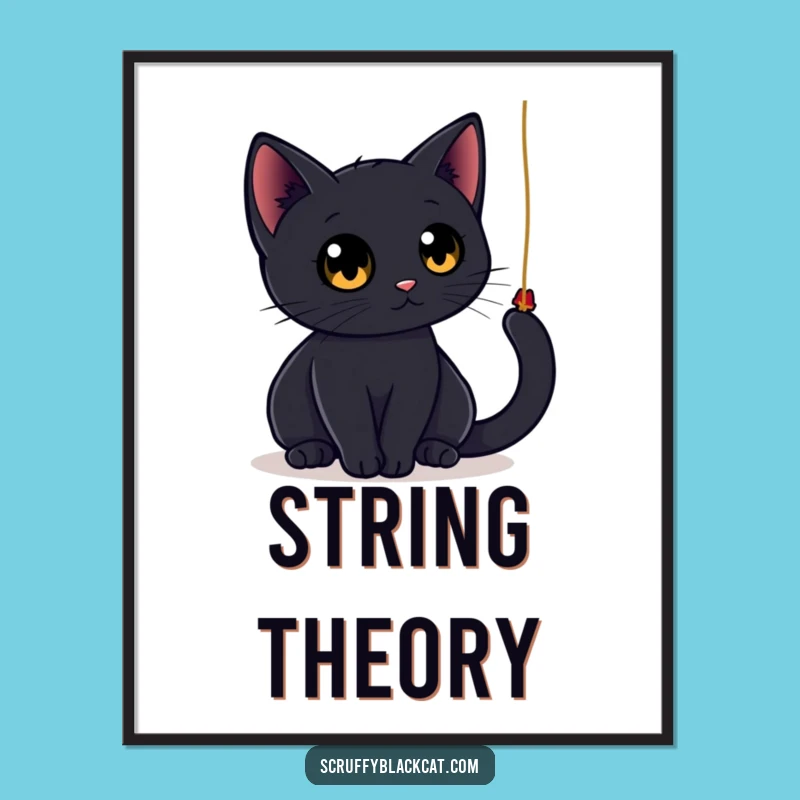Funny Black Cat String Poster: Hilarious Art for Cat Lovers!