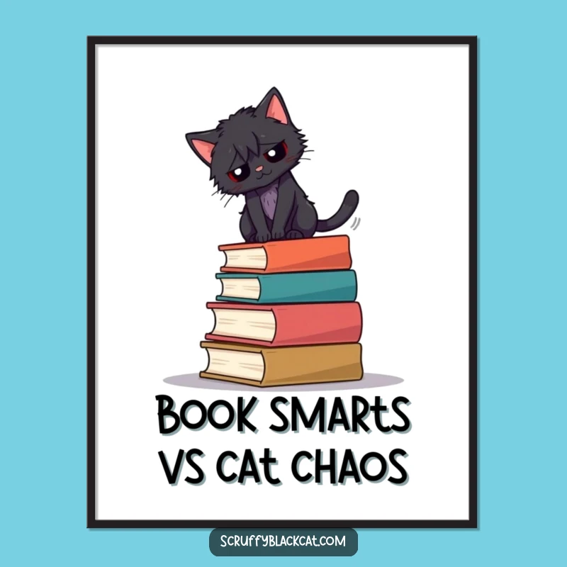 Free Printable Wall Art: Cat's Bookish Balance Comedy Downloadable Art