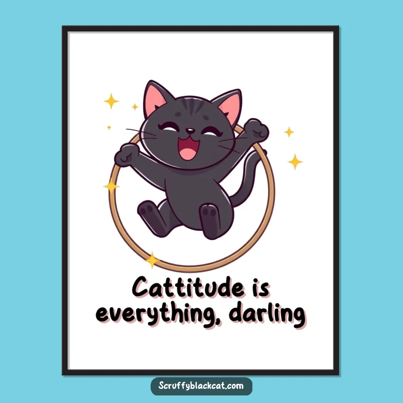 Free Printable Wall Art: Funny Black Cat Hoop Star, Hilarious Digital Download!