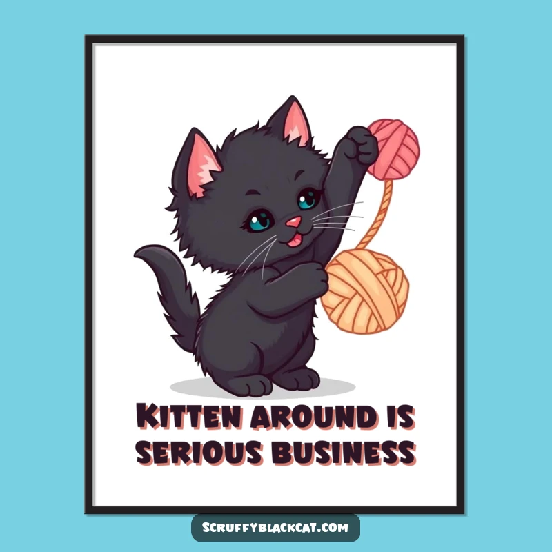 Free Printable Wall Art: Kitten Playing with Yarn - Funny Downloadable Decor