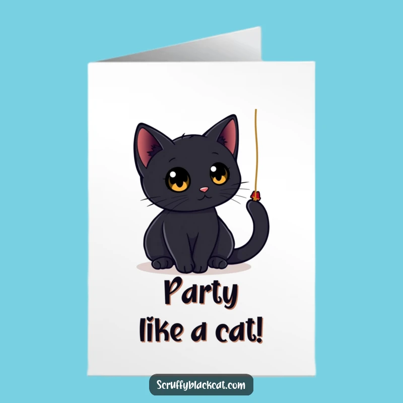 Free Printable Birthday Card: Playful Cat & String, Funny Downloadable Gift