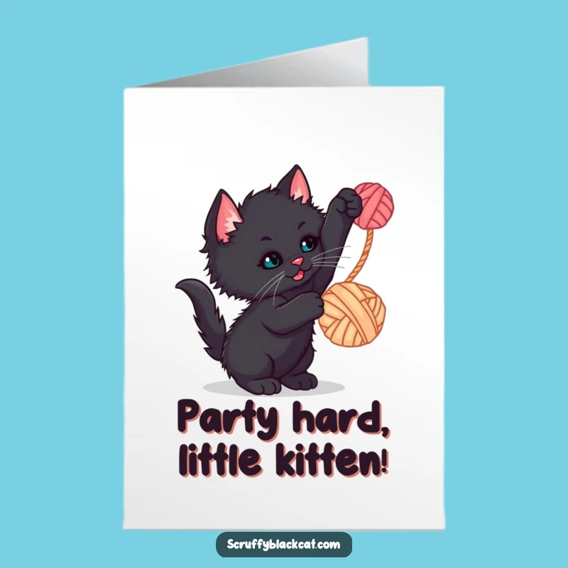 Funny Free Printable Birthday Card: Kitten Playing Yarn - Downloadable Fun