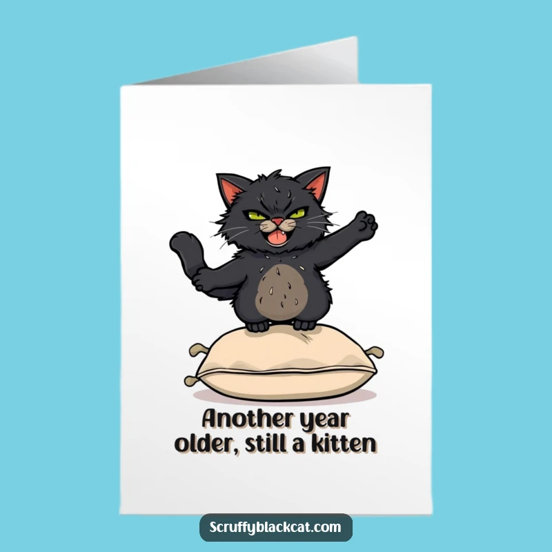 Funny Free Printable Birthday Card: Scruffy Cat Acrobat - Hilarious Downloadable Gift!