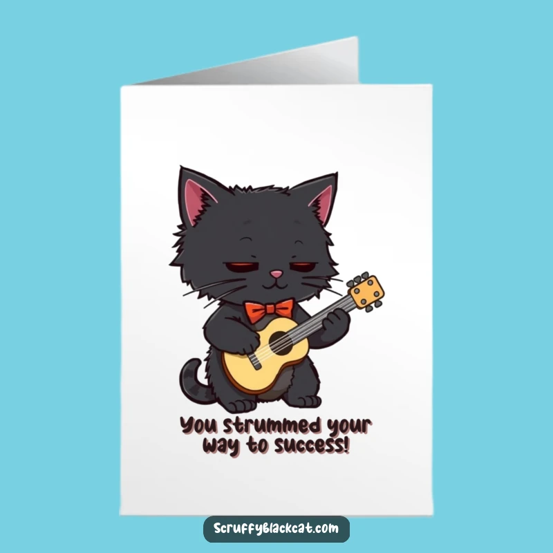 Free Printable Congrats Card: Dapper Cat Guitarist for a Humorous Downloadable Celebration Gift