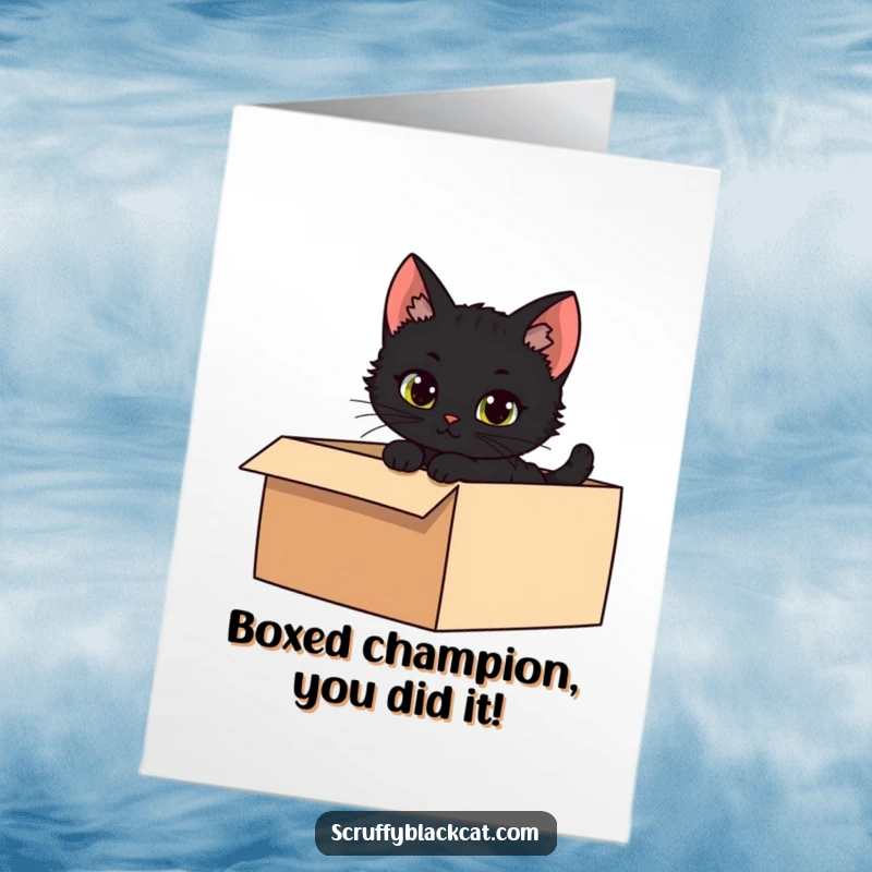 Free Printable Congratulations Card: A mischievous kitten peeks from a box, a fun DIY gift.