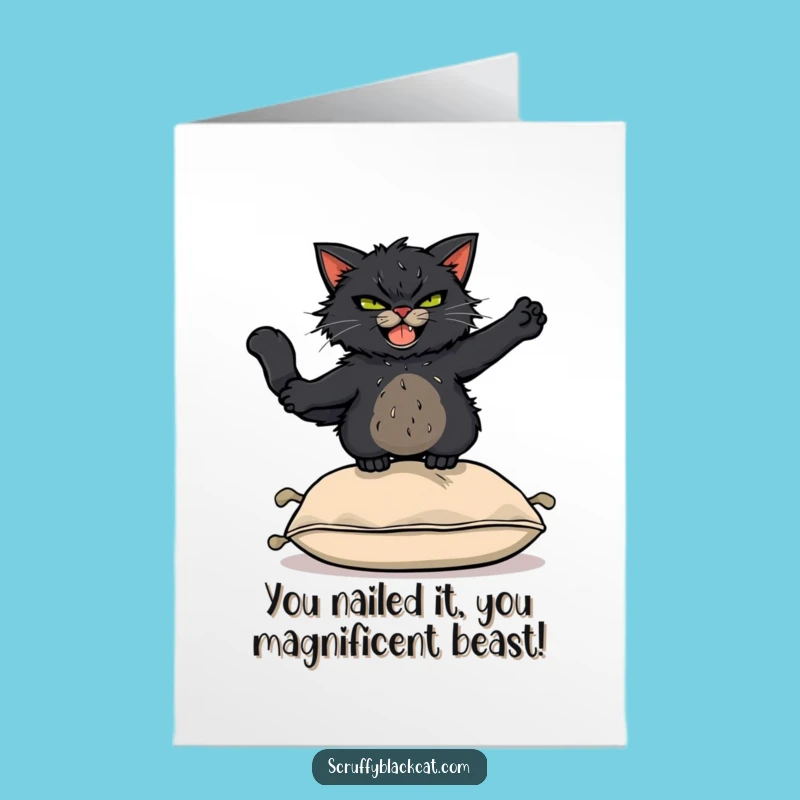 Free Printable Congrats Card: Scruffy Cat Acrobat - Hilarious Success Downloadable Gift!