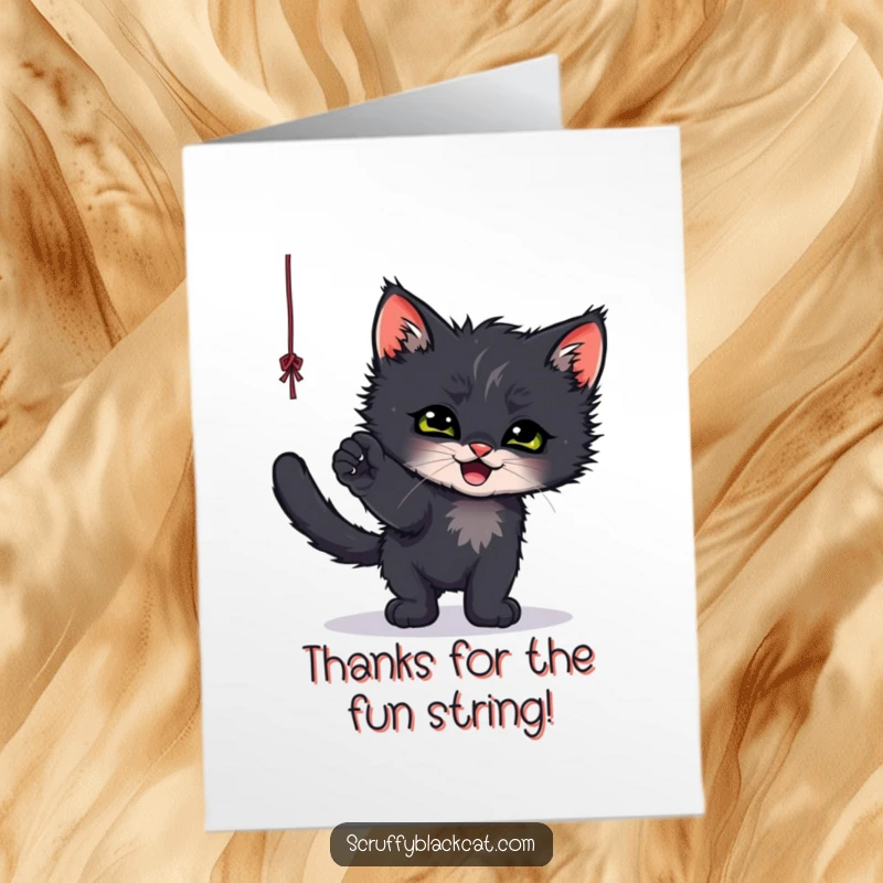 Funny Free Printable Thank You Card: A black kitten batting at a string, a cute DIY gift.
