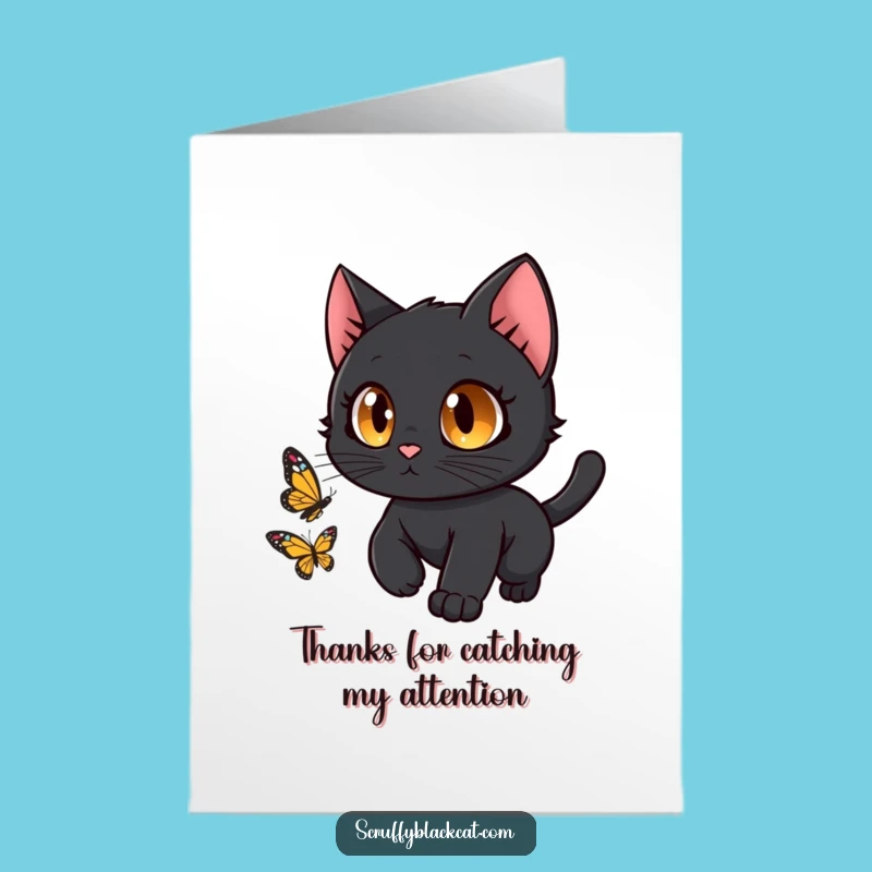 Funny Free Printable Thank You Card: Cat Chasing Butterfly - Downloadable Gratitude
