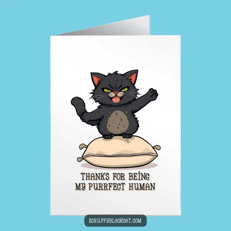 Funny Free Printable Thank You Card: Scruffy Cat Acrobat - Grateful Downloadable Gift!