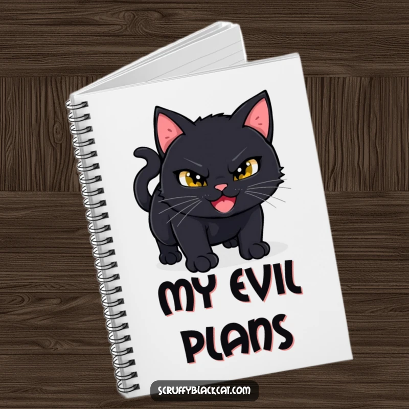 Funny Black Cat Notebook: A black cat with a mischievous grin is poised to pounce, adding humorous flair to note-taking.