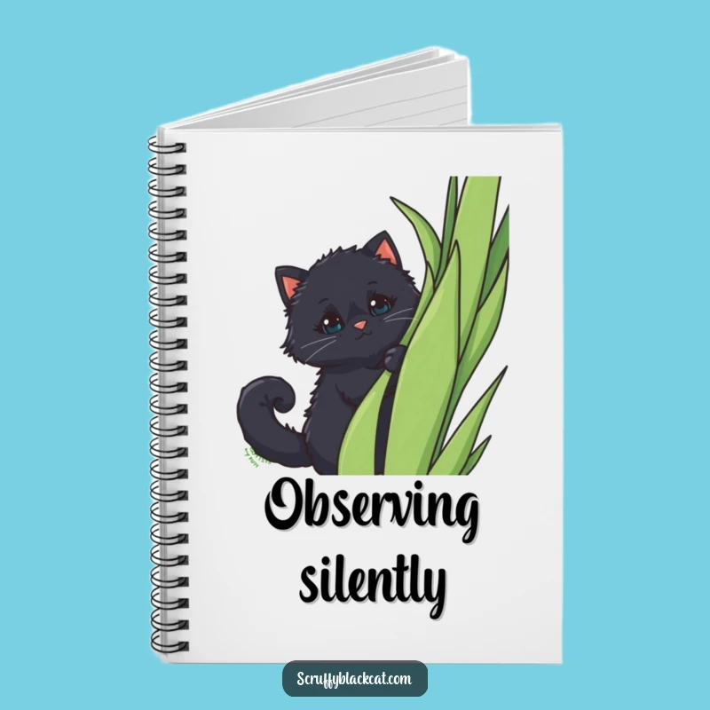Funny Peek-a-Boo Cat Notebook: Fluffy Black Cat Behind Plant, Journal Funny Gift