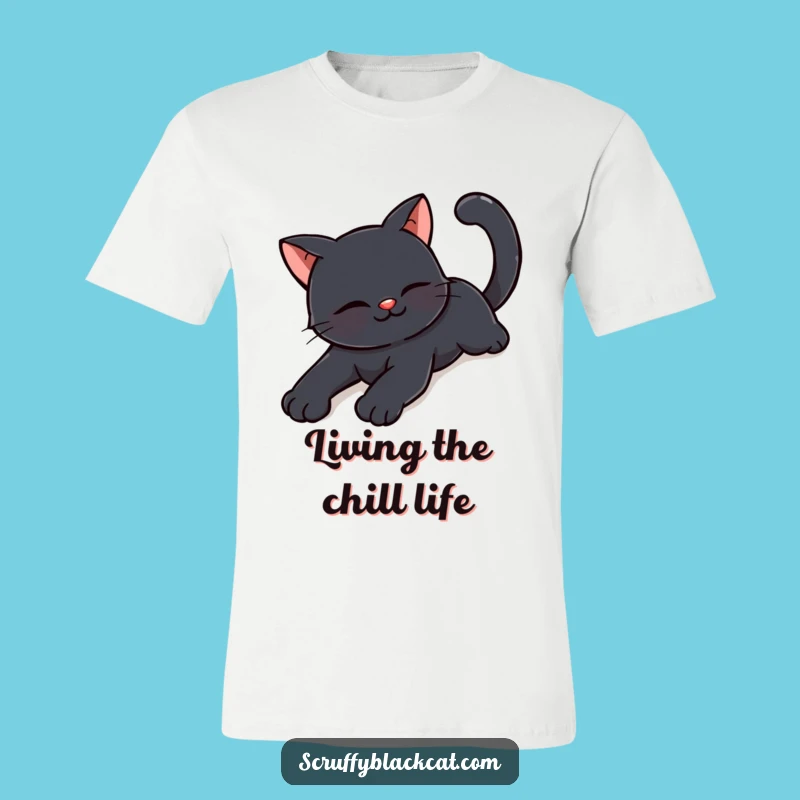 Funny Happy Black Cat Stretching T-Shirt: Comfy & Humorous Style
