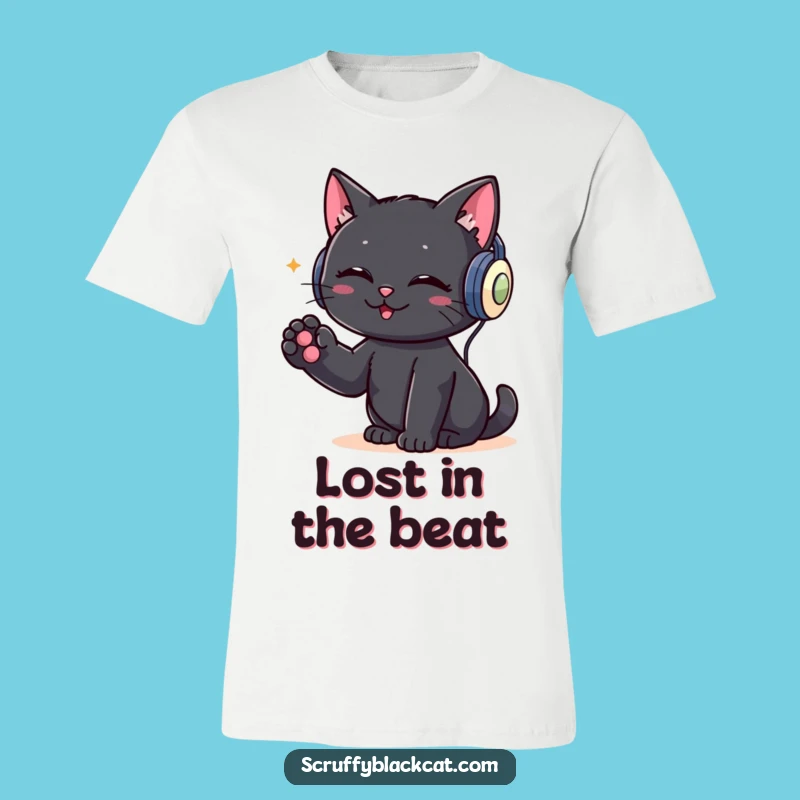 Funny DJ Cat T-Shirt: Black Cat with Headphones, Groovy Gift Tee