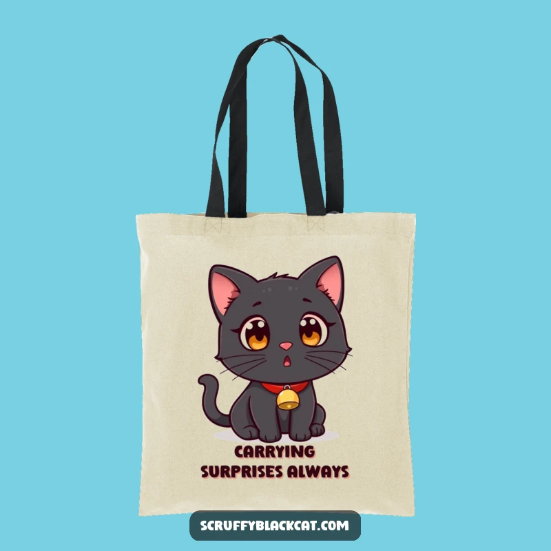 Funny Surprised Black Cat Tote Bag: Carry Your Essentials with a Gasp!
